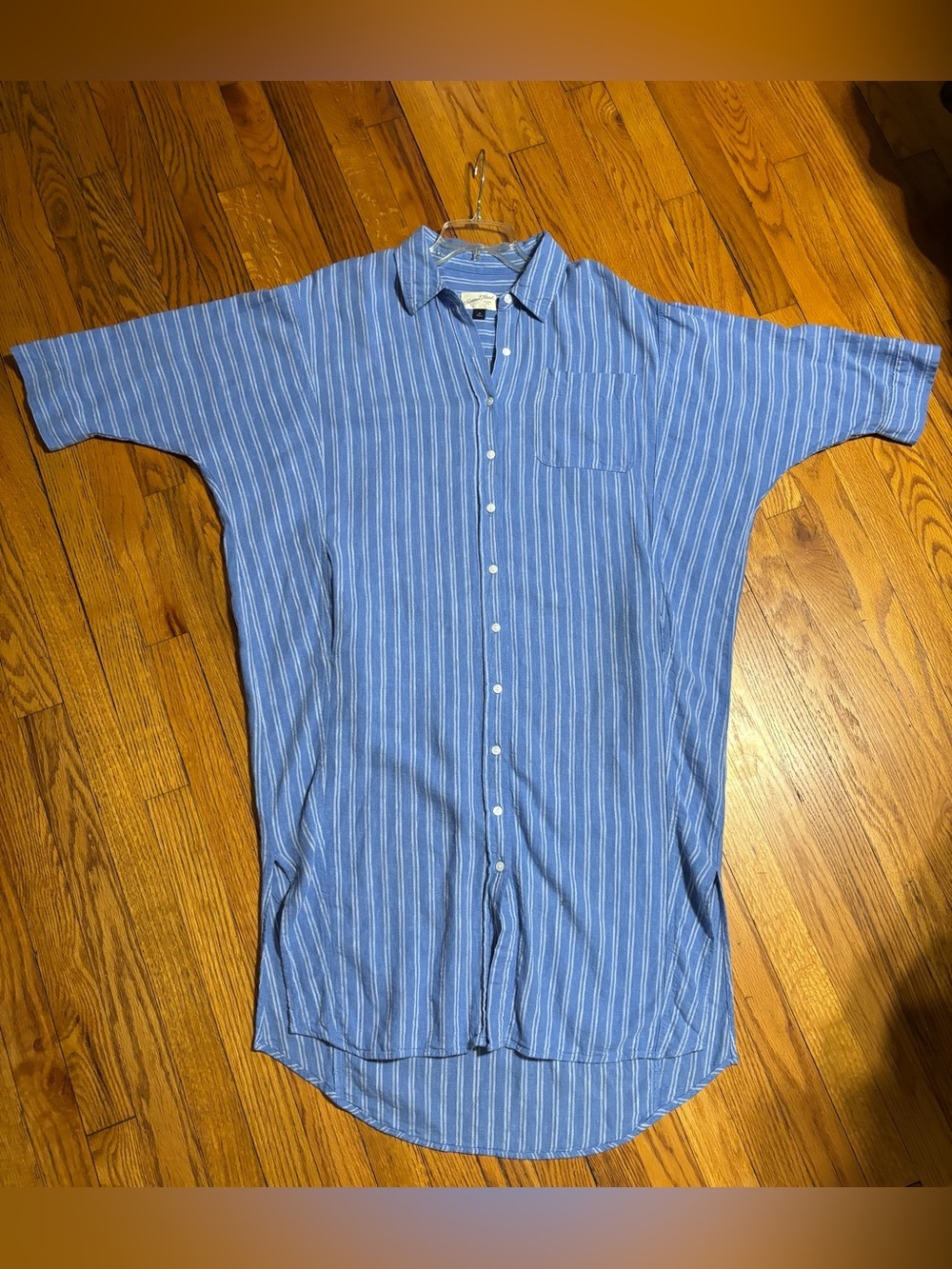 Universal Thread Blue Striped Casual Button-Down Shirt Dress